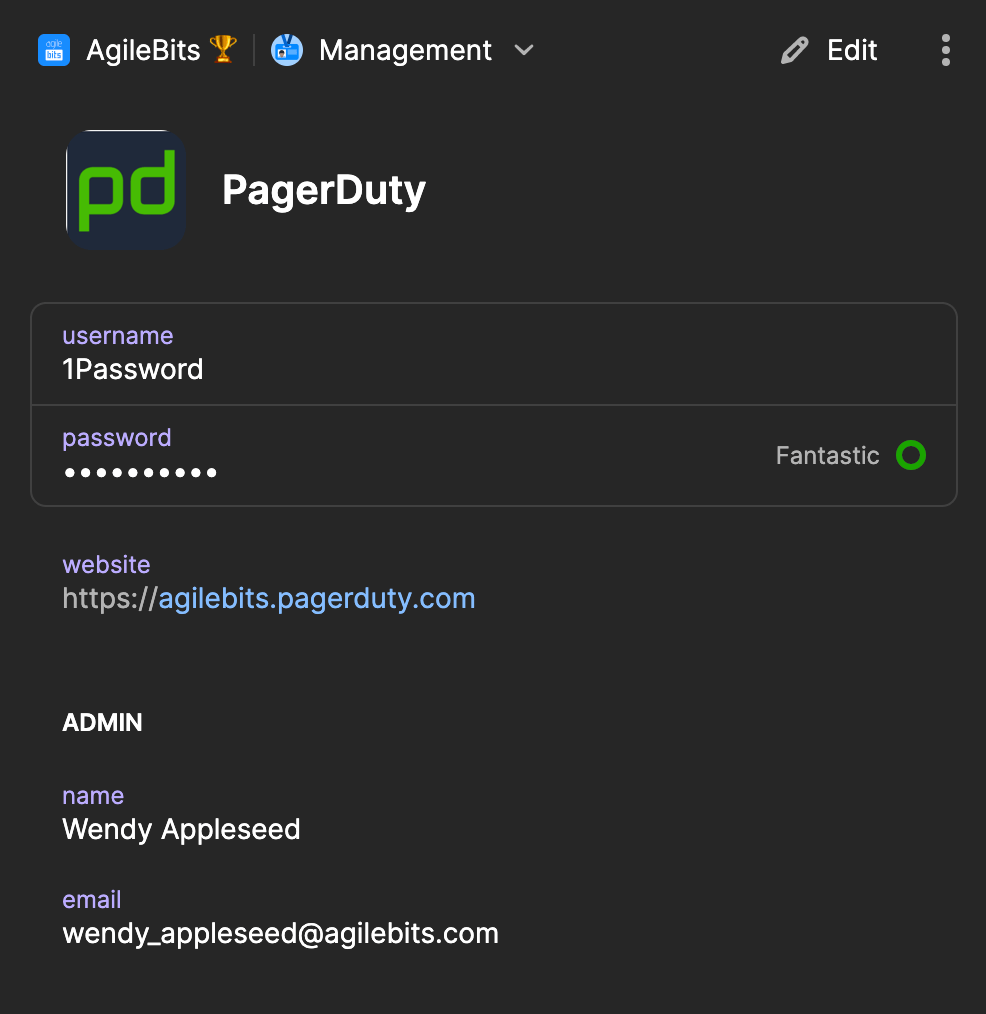 PagerDuty 1Password item