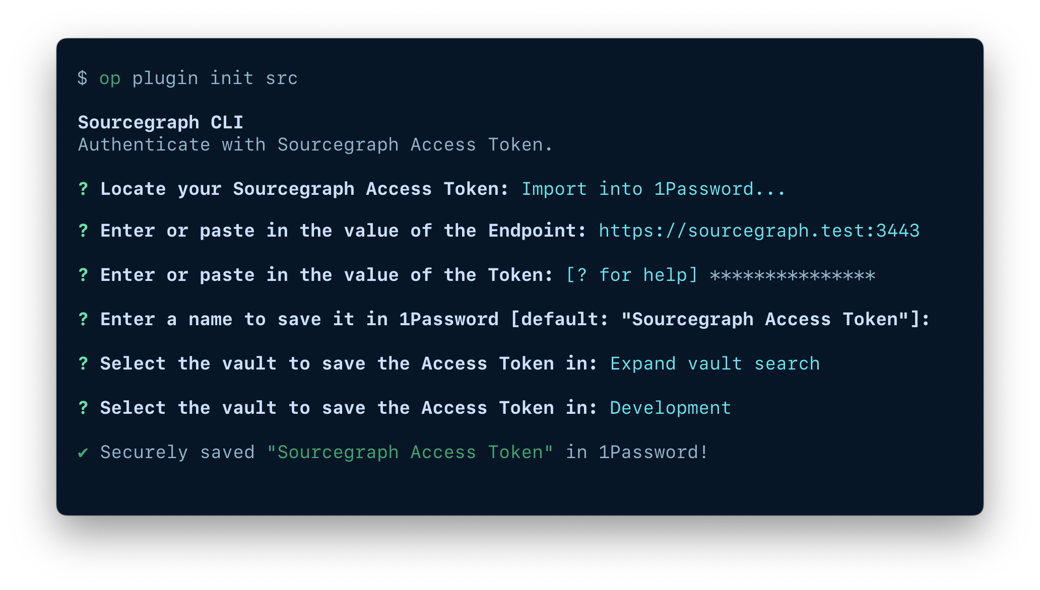 A terminal window showing the fields available to import an item, including the token, item name, and vault.