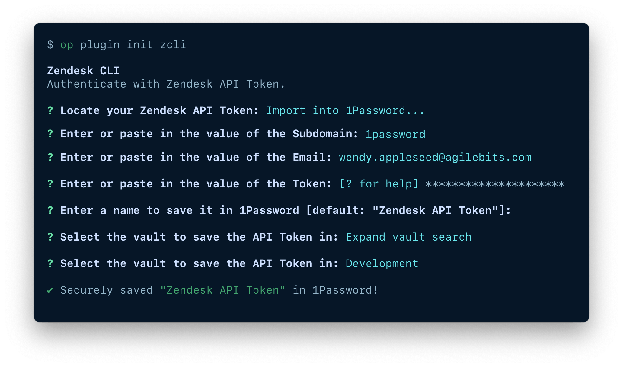 A terminal window showing the fields available to import an item, including the token, item name, and vault.