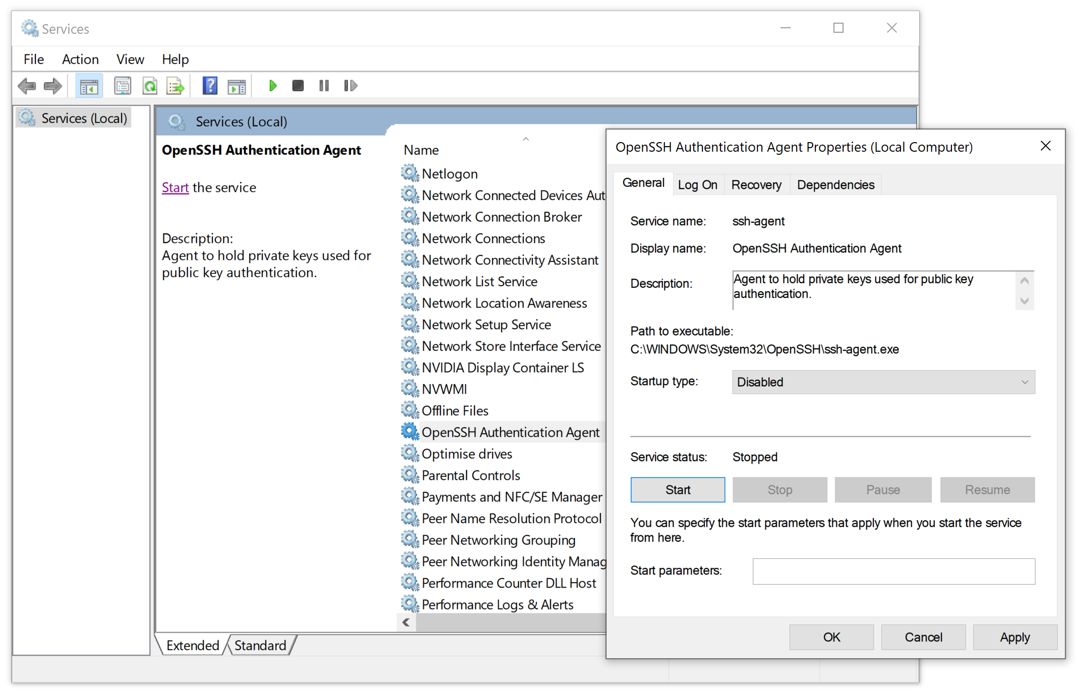 Stop the Windows OpenSSH Authentication Agent service